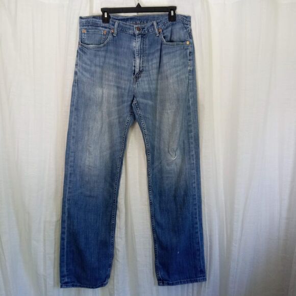 Levi's 505 Jeans 36 x 34 RED TAB High Waist Blue Denim Soft Distressed Holes Zip - Picture 1 of 14